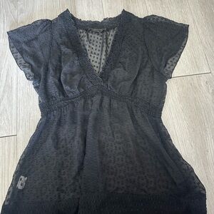 Sheer Black V-Neck Blouse